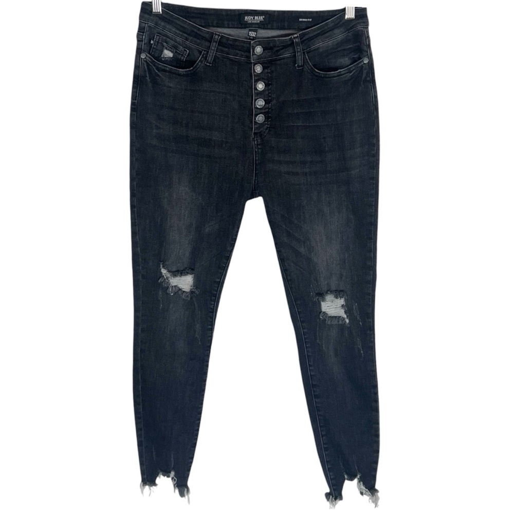 Judy Blue Black Skinny Fit Distressed Raw Hem Ankle Jeans Size 15/32